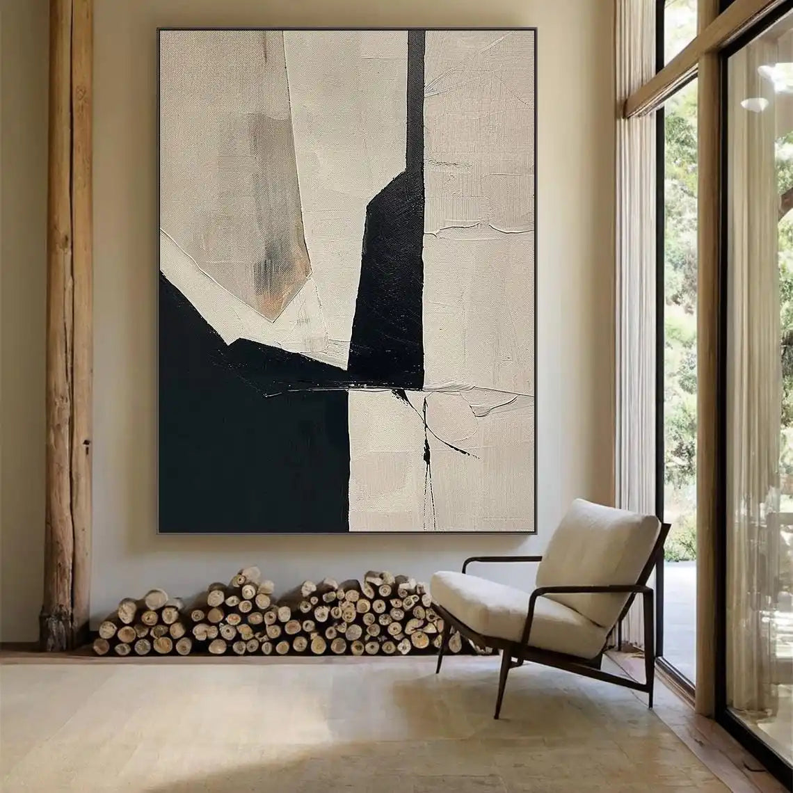 3D Beige Large Canvas Abstract Handmade Oil Painting Brown Simple Wall Art Textured Geometric Art Wall Decor Living Room Deco
