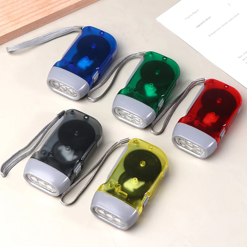 LED Hand Pressing Dynamo Crank Power Wind Up Flashlight Mini Self Generating Torch Camping Lamp Outdoor Home Supplies