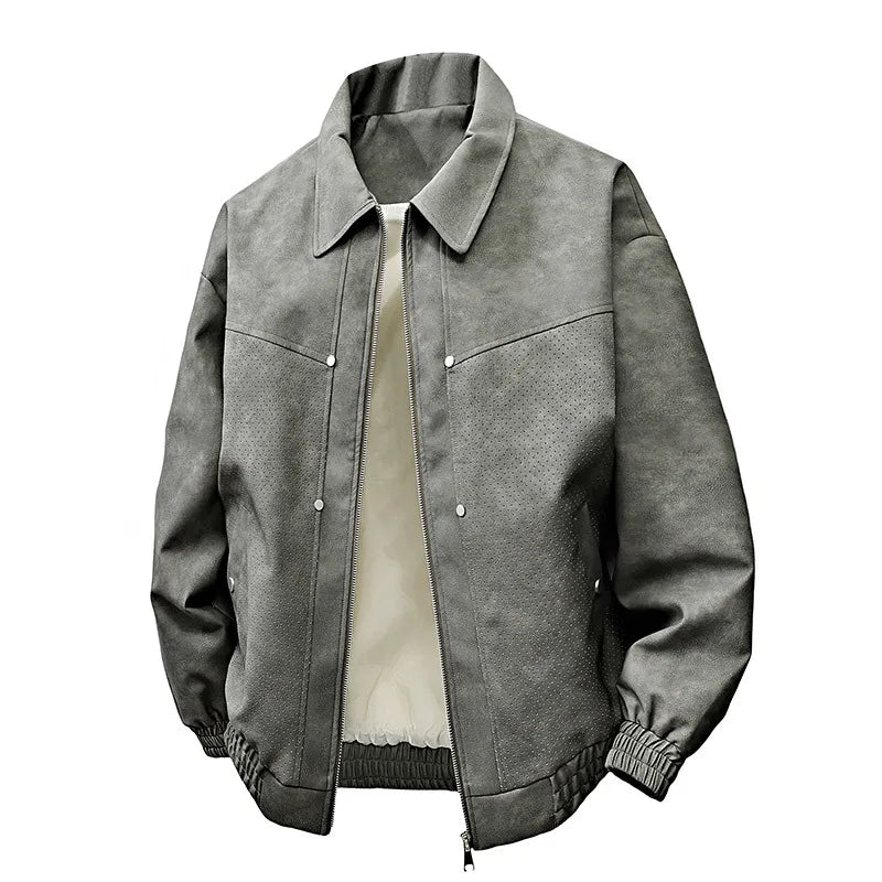 PU Leather jacket men's spring autumn fashion handsome loose plus size lapel retro chubby 140kg 8XL Faux Leather