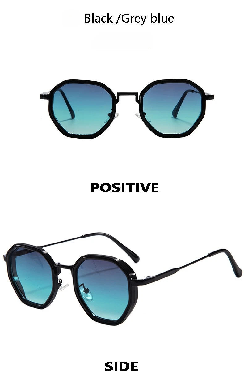 Fashion Punk Goggles, Protective Glasses for Men, Metal Polygonal Large Frame, Fashionable Sunglasses, Outdoor UV Protection