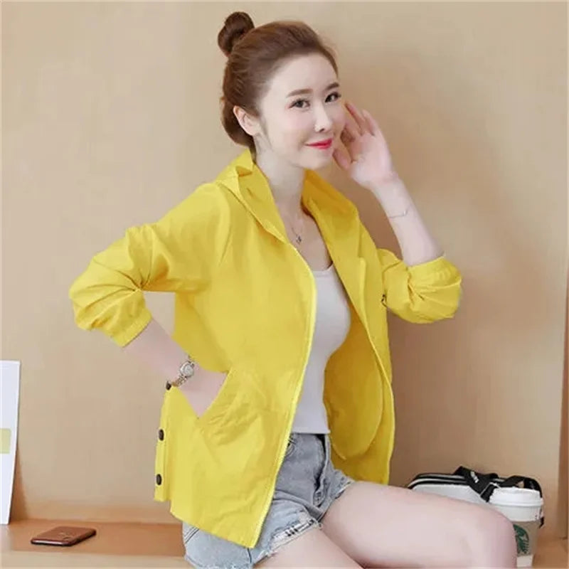 Summer Women's Jacket 2023 New Korean Long Sleeve Thin Coat Hooded Jacket Sun Protection Cardigan Outerwear