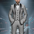 Men's 3-Piece Cream Suit — Black Satin Lapels — Groom's Wedding Tuxedo — Slim-Fit Custom Outfit for Men