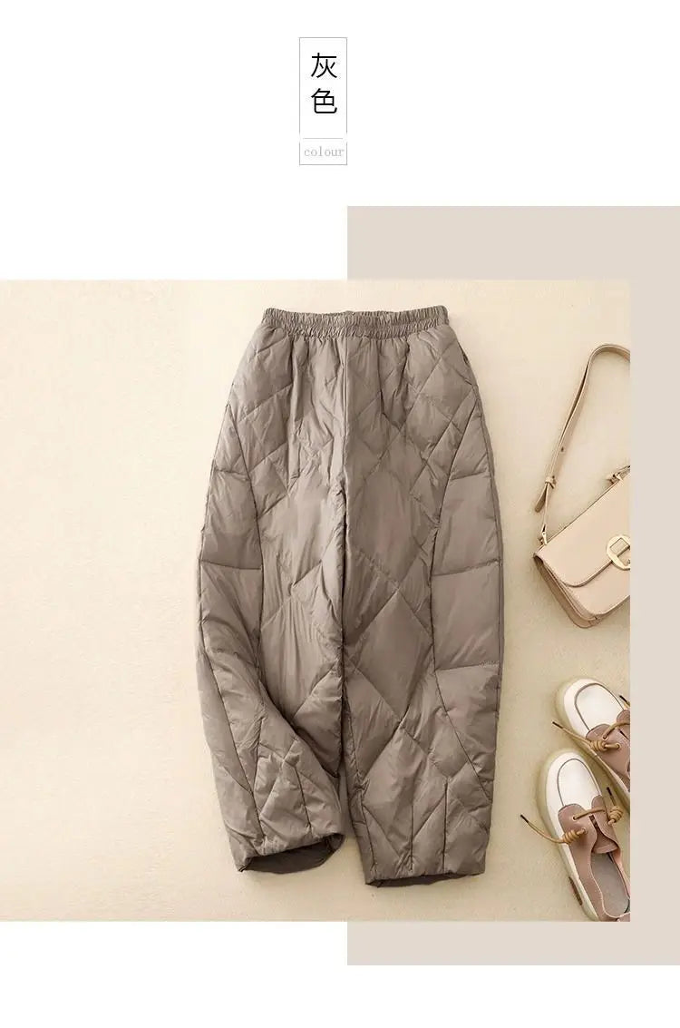 Down Pants Women Winter 2024 New Style Outdoor Wear Spring and Autumn Down Cotton Pants Pink Small Cropped Pants, Light and Thin