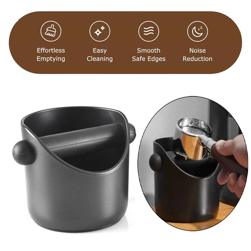 Espresso Knock Box Coffee Grounds Powder Bucket Barista Style Coffee Knock Container with Removable Knock Bar and Non-Slip Base