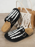 Women's New Half-Slip Halloween Trendy Skeleton Print Slip-On Sandals with Low-Top Buckle Strap Design, Suitable for Both Indoor and Outdoor Wear, Spring, Summer, and Autumn. Unique Street Style Minimalist Design Sandals, Per