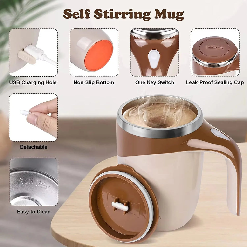 Magnetic Self-stirring Coffee Cup 304 Stainless Steel Milk Cup Smart Mug Suitable For Office Commuting USB Rechargeable