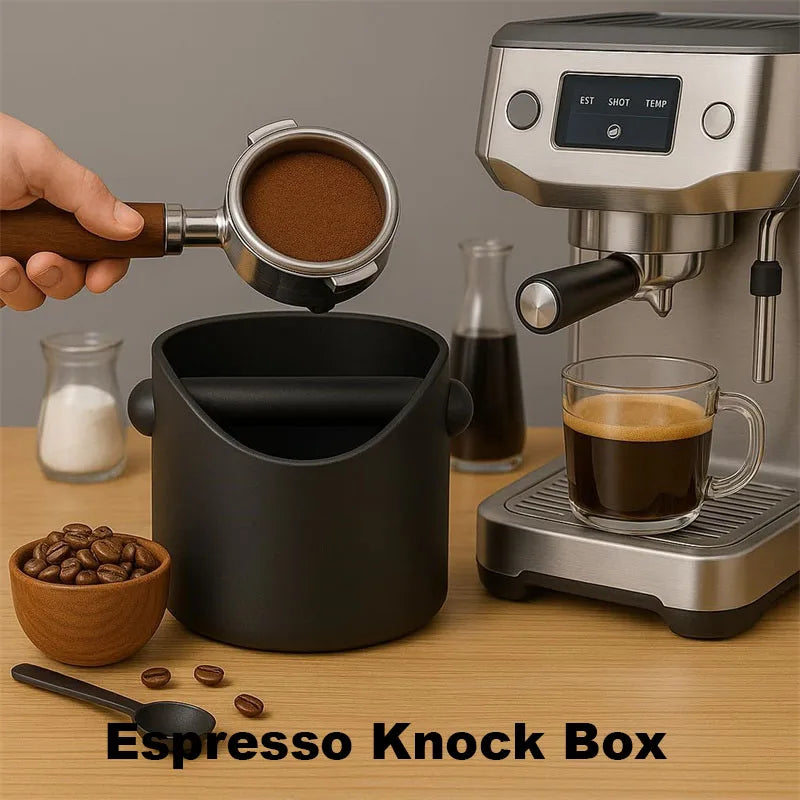 Espresso Knock Box Coffee Grounds Powder Bucket Barista Style Coffee Knock Container with Removable Knock Bar and Non-Slip Base