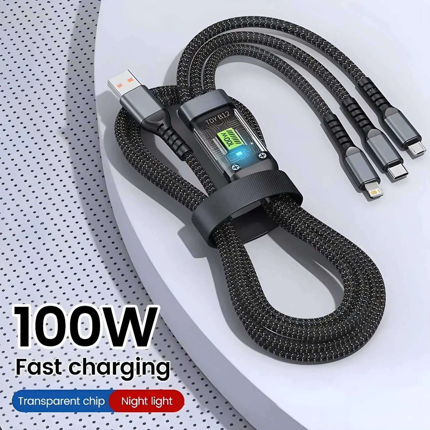 100W Fast Charging Cable Multi Charger Cable Nylon Braided Multiple USB Universal 3 in 1 Charging Cord Adapter with Type-C Micro - Free Item.