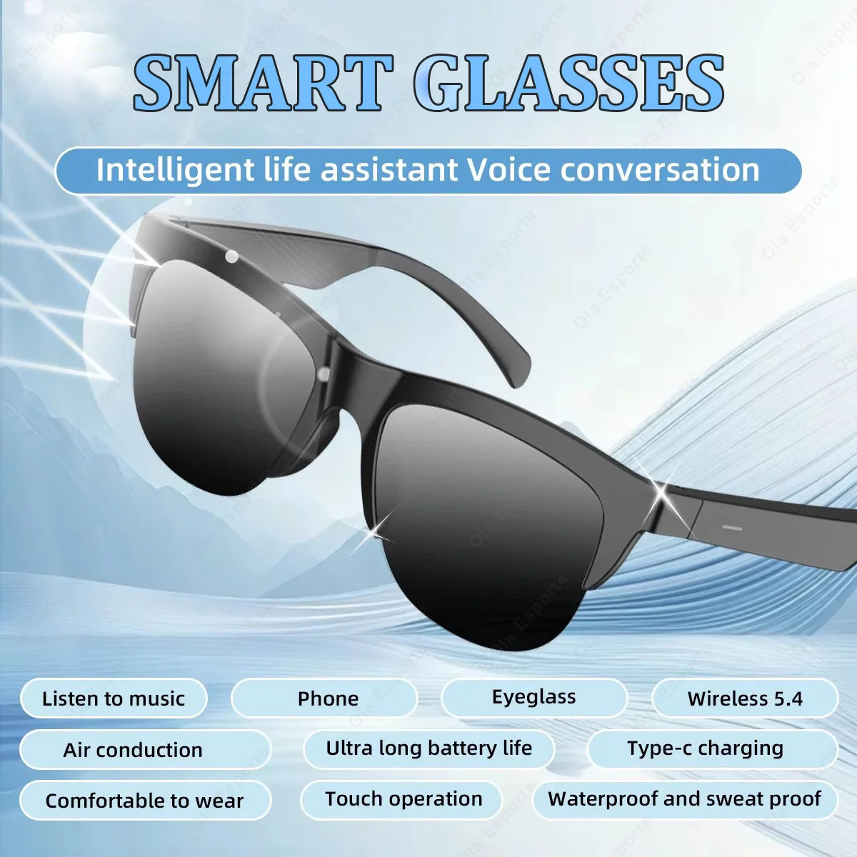 New Smart Glasses V5.3 Bluetooth Call High Quality Headphones Outdoor Sports Sunglasses Anti-touch UV Music Player for Men Women