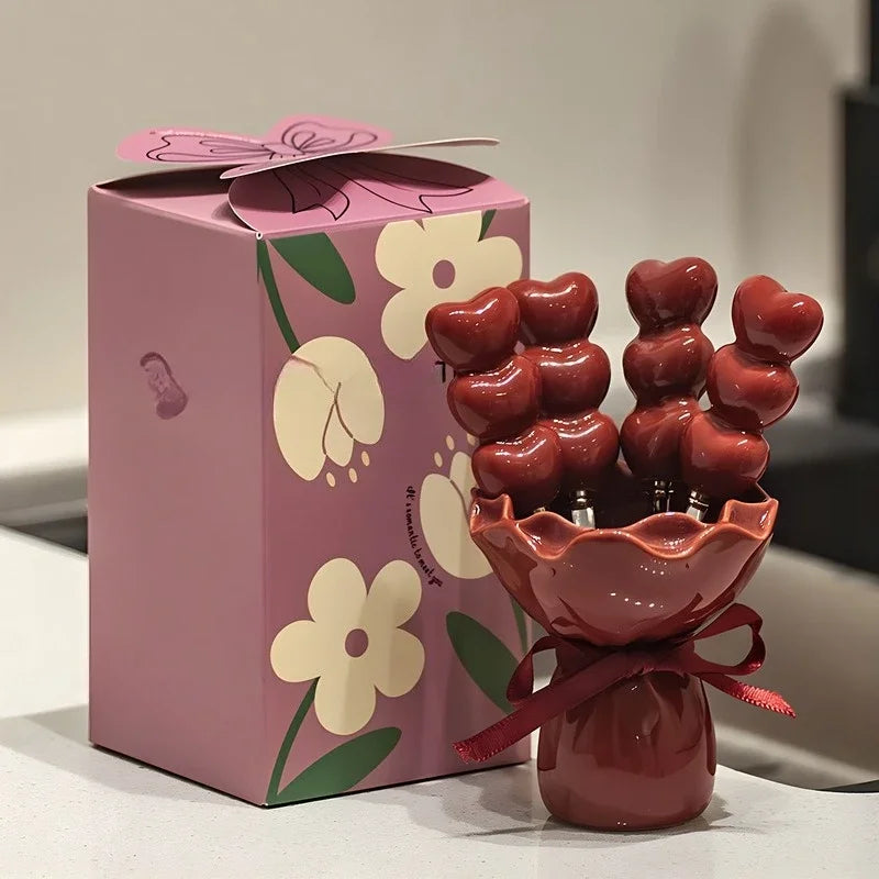 Kitchen Fruit Fork Cute Dessert Home Tableware High Appearance Creative Ceramic Container Stainless Steel Small Fork Set Gift