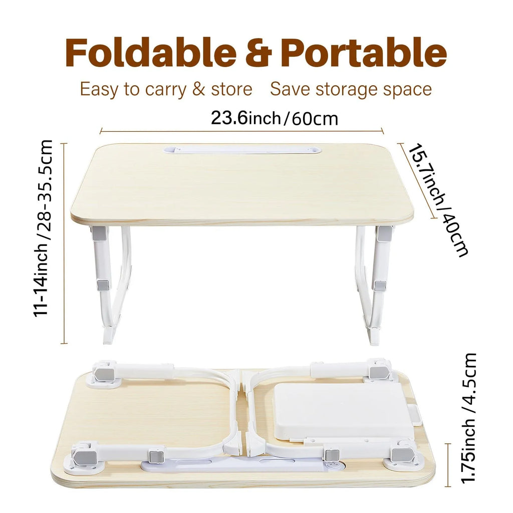 Laptop Desk for Bed Lap Desk with LED Desk Light, Adjustable Tablet Bed Table with Foldable Legs Storage Drawer, Breakfast Servi