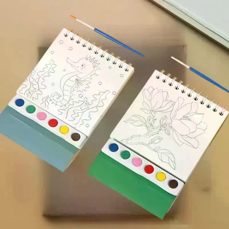 DIY Watercolor Painting Workbook; Inbuilt Paint and Stand-Alone Desktop Decor- Crafting Set