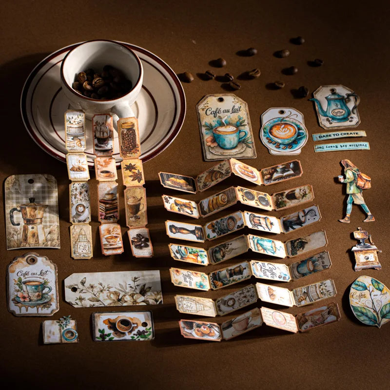1pack/2pack Coffee Journal Kit Series  CoffeeThemed Retro Journal Supply Kit Large Quantity 45 Sheets with 4 Styles