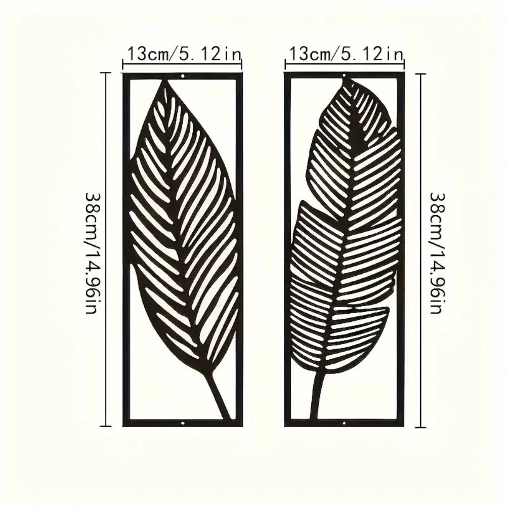 Decorative Leaves Metal Wall Art: Set of 2 for Home Wall Decor Black Metal Hanging Leaves Elegant Iron Art