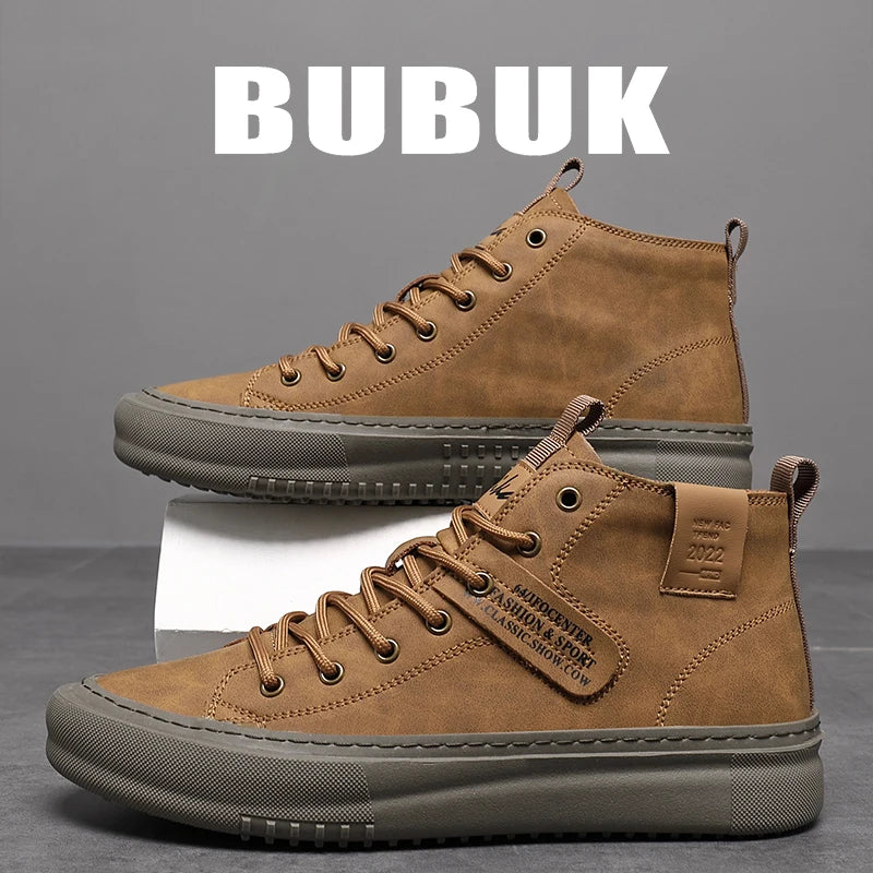 Bubuk New Trendy Fashion Men's Motorcycle Boots Soft Upper Sole Comfortable Mid-Top Design Ankle Boots Men's Fashion Lace-Up Sneakers Casual Sports Shoes