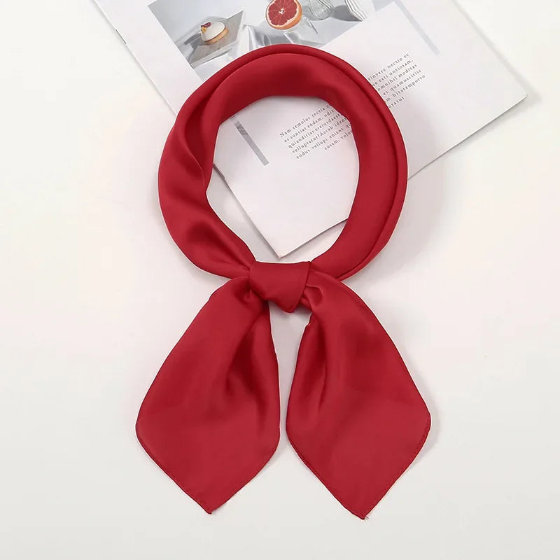 70cm Solid Color Simple Silk Scarf Women Imitation Silk Fashion Versatile Headwear Bag Accessories Clothing Square Scarf