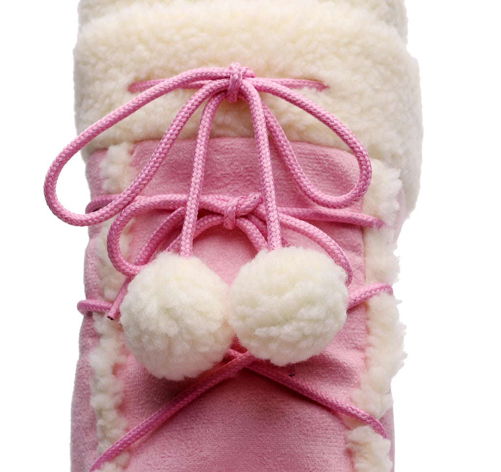 Winter Women Snow Boots Warm Plush Comfortable Platform Shoes Lady Lace-up Mid-Calf Pink Boots Non-slip Platform Shoes Booties