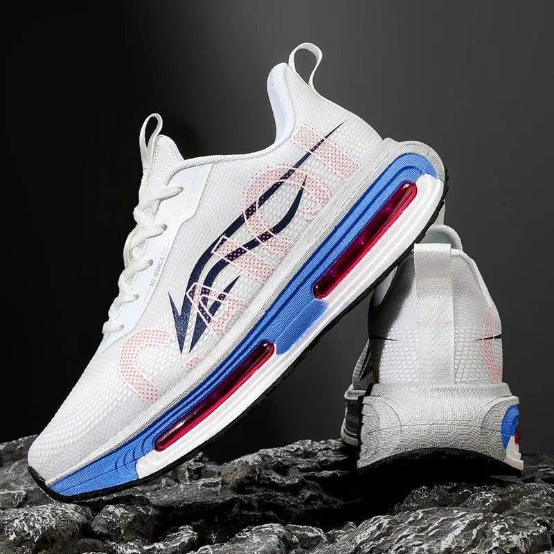 Men's Breathable Running Shoes for All Seasons - Shock-Absorbing Sole, Non-Slip Grip, Geometric Stripe Design, Suitable for Outdoor Jogging, Gym, and Casual Wear