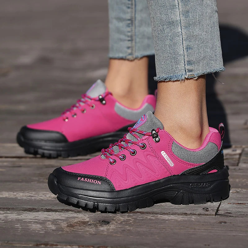 Ladies' Outdoor Hiking Shoes with Black and Pink Non Slip Soles Fashionable Sports Shoes Breathable Mesh Running Hiking Boots - Free Item Weekend (50% off).