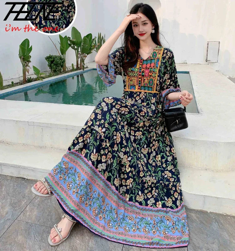 Indian Dress for Women Summer Embroidery Chic Elegant Party Dresses Clothes Vintage Long Maxi Prom Bohemian Beach Robe Vestidos -50% off.