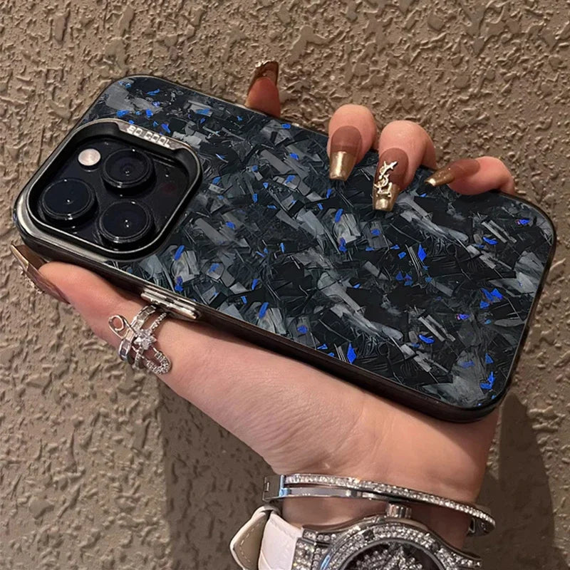 Imitation Forged Carbon Fiber Plating Case for iPhone 11 12 13 14 15 16 Pro Max XS X XR 8 7 PlusShockproof Matte Hard Cover