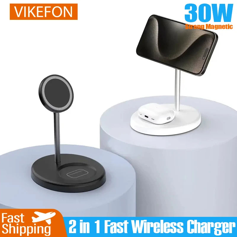 Upgraded 30W Magnetic 2 in 1 Wireless Charger Stand For iPhone 15 14 13 12 Pro Max AirPod Pro Fast Phone Charging Station Holder - Free Item Weekend (50% off).