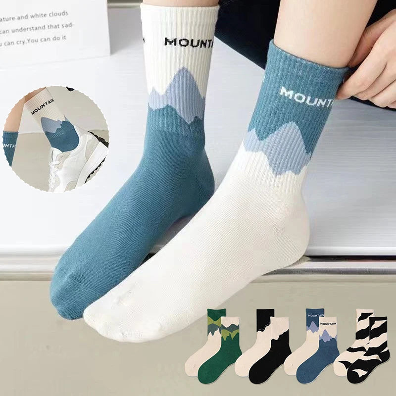 Asymmetrical A/B Style Socks for Men Women Harajuku Street Hip Hop Couple Socks Soft Cotton Casual Unisex Sports Socks