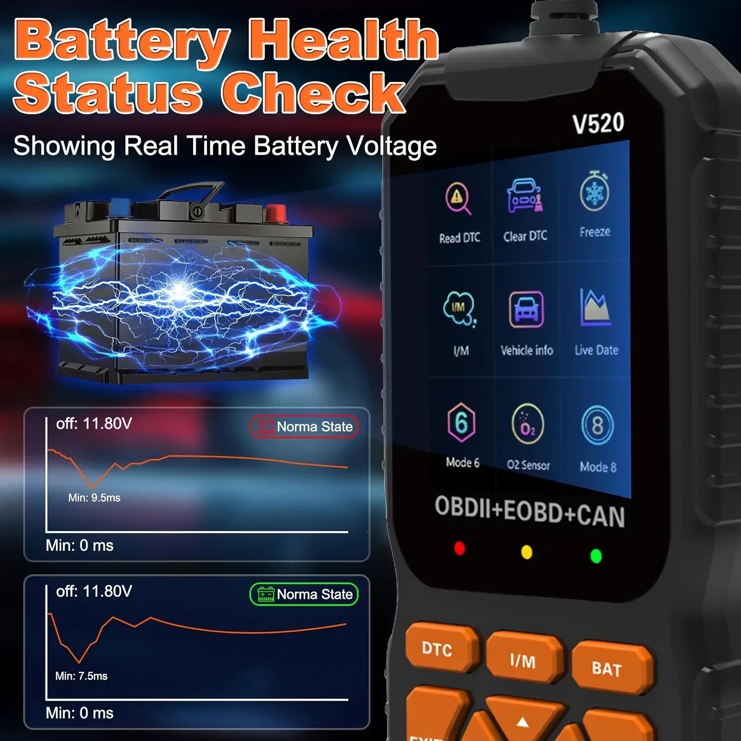 Multilingual automotive OBD2 scanner code reader, professional V520 diagnostic tool, real-time data OBD2 fault detector