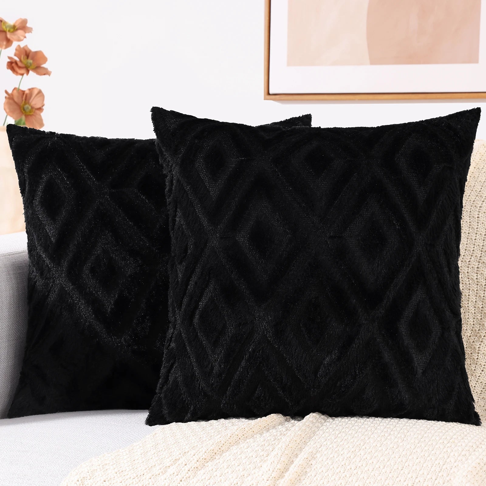 HAPIHAPPY Decorative Throw Pillow Covers 45X45 Set of 2 Soft Plush Pillow Case Pillow Covers Bed Sofa Living Room Pillow Covers