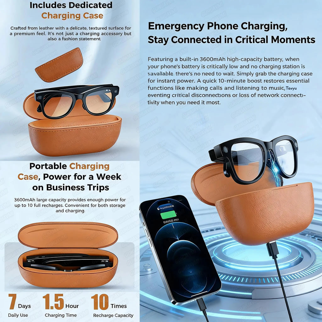 New 800W 4k HD Camera Smart Glasses Men 3600mAh Power Bank 100+ Languages Translation Recording Videos Music Player Call Glasses