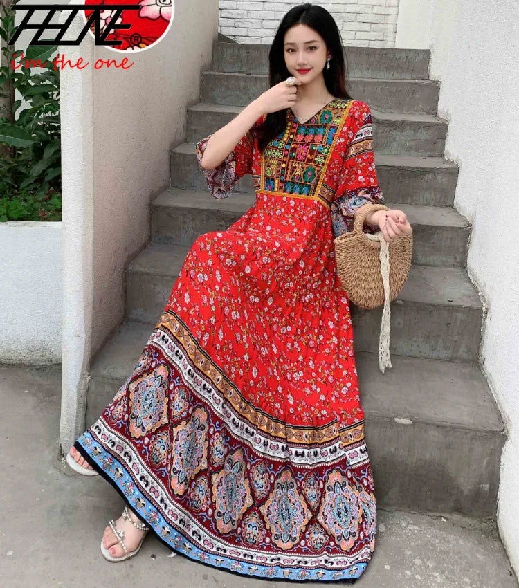 Indian Dress for Women Summer Embroidery Chic Elegant Party Dresses Clothes Vintage Long Maxi Prom Bohemian Beach Robe Vestidos -50% off.