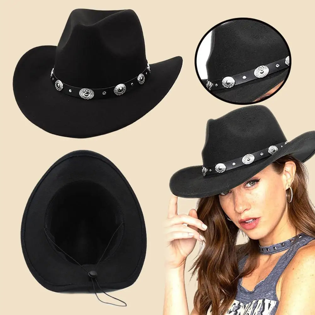 Vintage Western Cowboy Hat Comfortable Roll Up Brim Belt Buckle Cowgirl Fedora Cowgirl Church Sombrero Hombre Caps