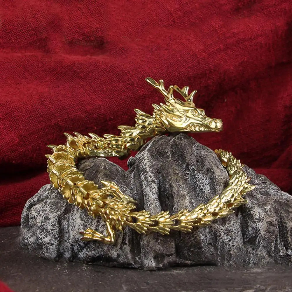 3D Printed Chinese Dragon Figurine Movable Joints Golden Loong Figure Articulated Dragon Model Toy Desktop Decoration Ornament