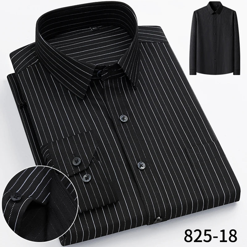 Fashion Casual Solid Strip Casual Shirts For Men Dress Shirts Long Sleeve Shirts Classic Bamboo Fabric Male Social Office Shirts