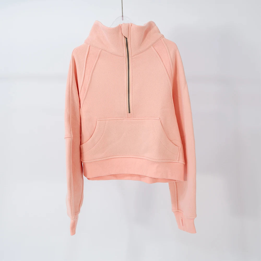 Women's large-size half-zip sweater, perfect for autumn and winter warmth, suitable for both sports and daily casual wear