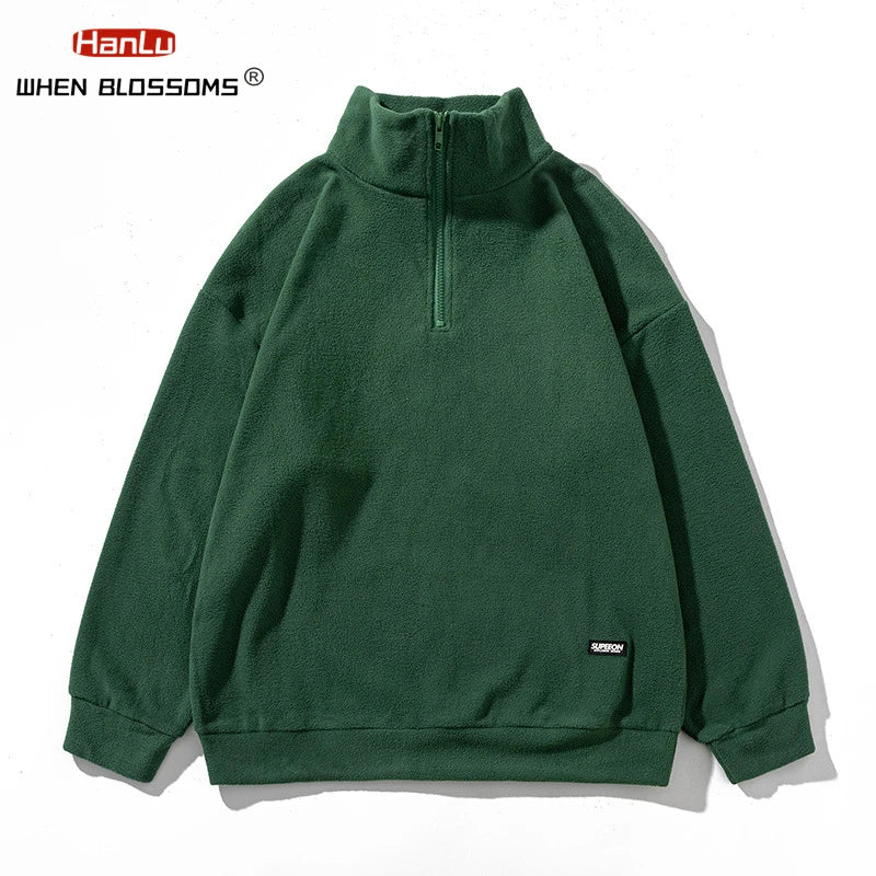 Autumn Winter Fleece Warm Stand Collar Embroidered Half Zip Men's Sweater New WoMen Fashion Streetwear Sweatshirts Casual Coats