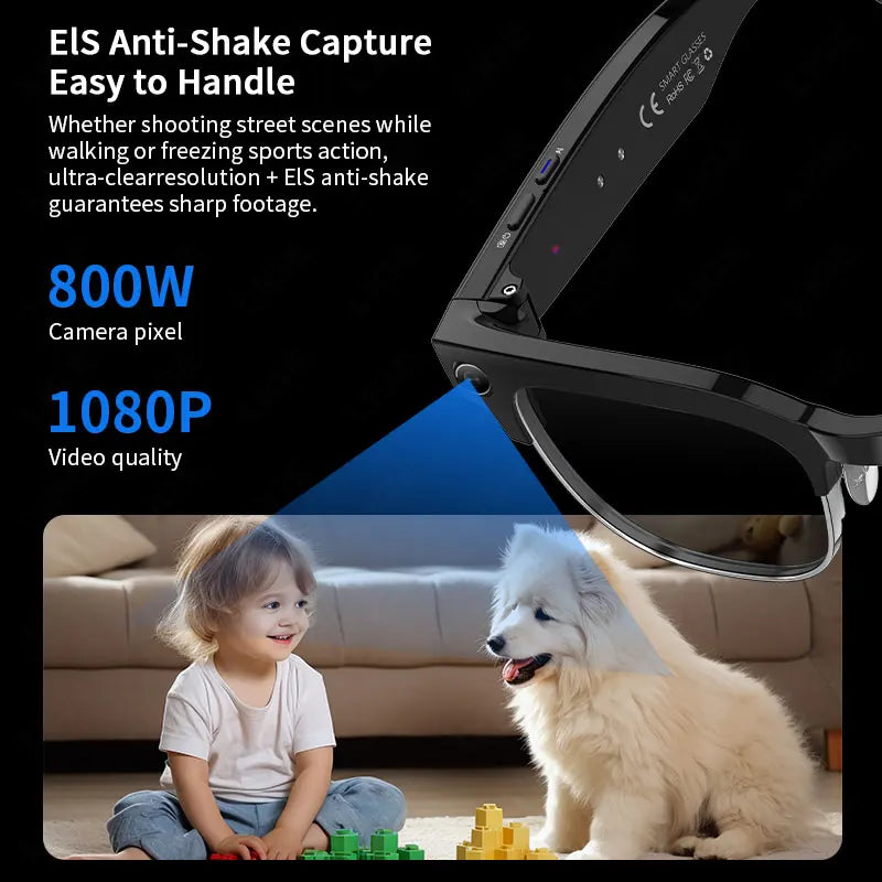 AI Smart Glasses 8 Million Pixels Recording Videos Photo Recognition Answer Translation 290mAh IP66 Waterproof Bluetooth Glasses