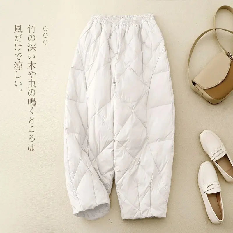 Down Pants Women Winter 2024 New Style Outdoor Wear Spring and Autumn Down Cotton Pants Pink Small Cropped Pants, Light and Thin