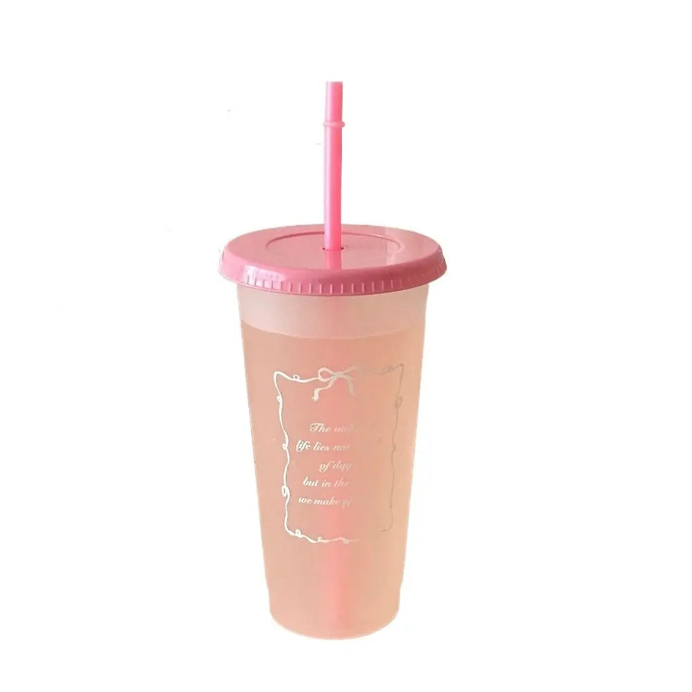 Kawaii 470/700ml Straw Cup with Lid Korean Water Bottle Plastic Reusable Drinking Bottles Coffee - Free Item.