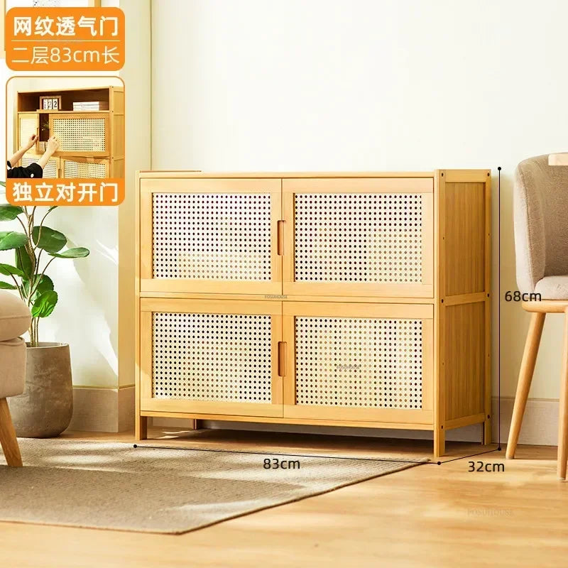 Home Living Room Furniture Stand Storage Cabinet Modern Rattan Bamboo Living Room Cabinet Changhong Glass Door Layered Shelf jl