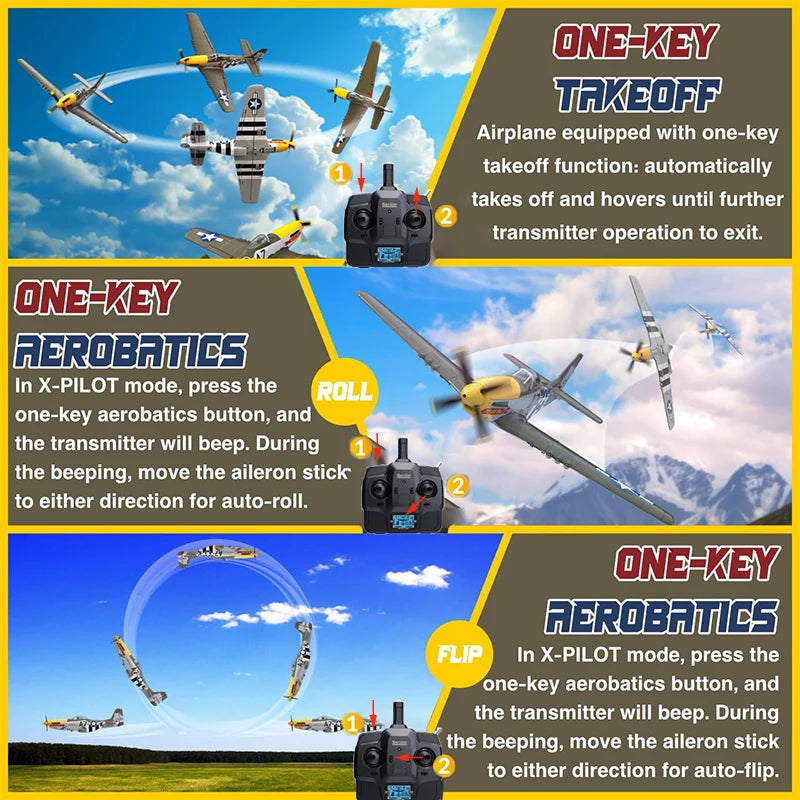 RC Plane 5CH 3D/6G Fixed-wing RC Airplane 2.4GHz P51D Mustang RTF for Adults Beginners Easy to Fly Removable Brushless Fighter