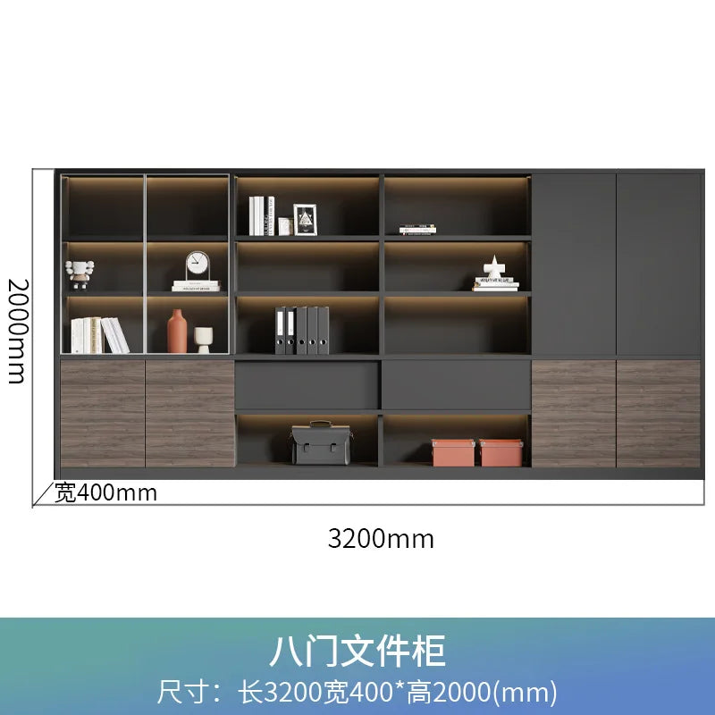 File Cabinet Wooden Office Bookcase Boss Background Cabinet Data Cabinet Locker Simple Modern Glass Door Against The Wall