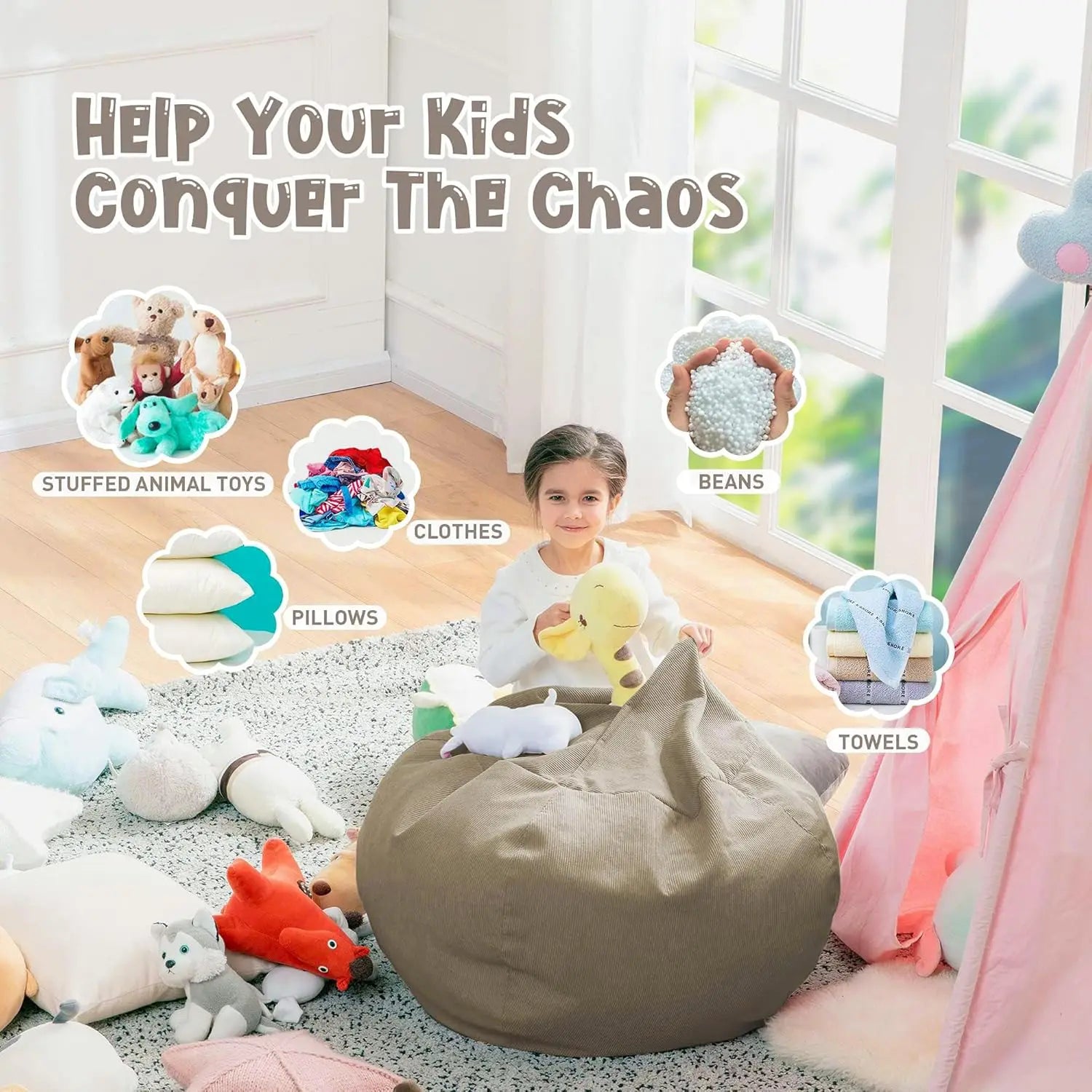 OTAUTAU Corduroy Bean Bag Cover Doll Storage Pouf Corner Beanbag DD005【No Filler Inside! Need To Fill It By Yourself !】