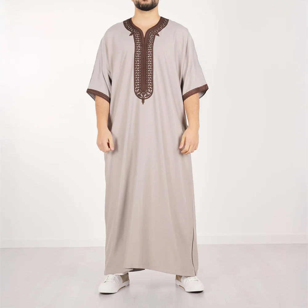 Arab Islamic Embroidered Kaftan Robe with Side Pockets Men Women