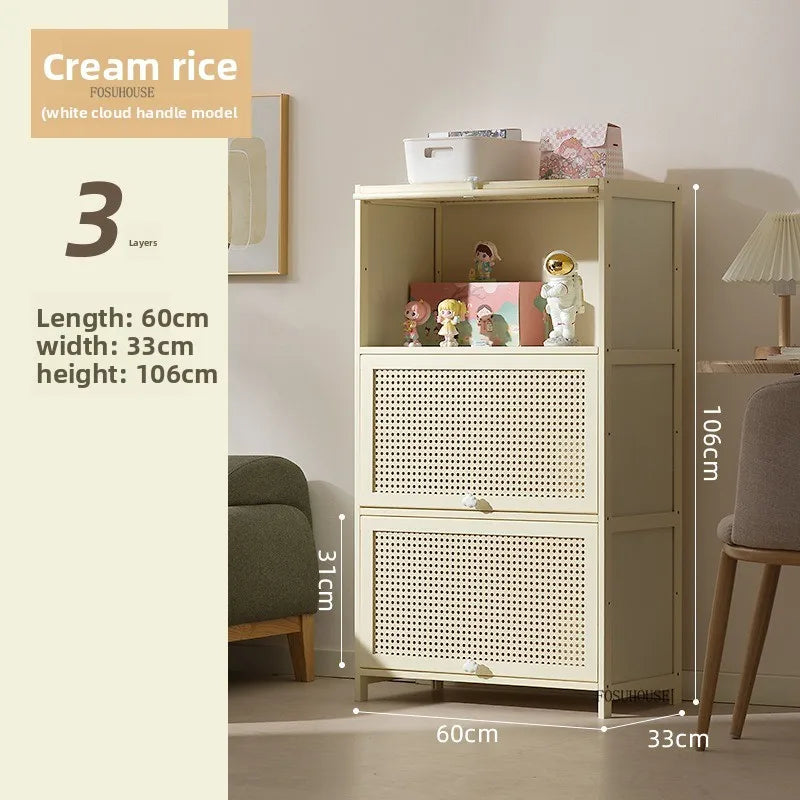 Cream Style Living Room Cabinets Household Bookcase with Door Storage Cabinet Floor Rack Wall Storage Cabinet Home Furniture