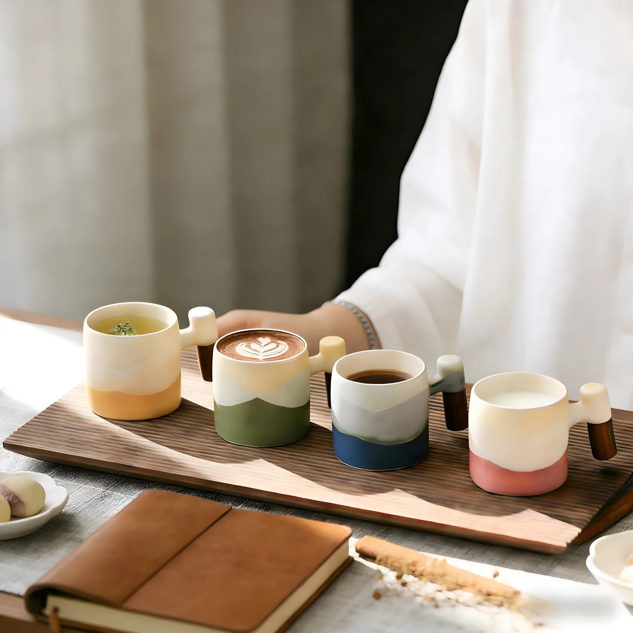 70ml Ceramic Coffee Cup with Wooden Handle - Vintage Kiln-Fired Style, Reusable, Hand Wash Only, Suitable for Office and Home Use, Perfect Birthday Gift, Coffee Bar Accessory, Espresso Cup, Coffee Mug