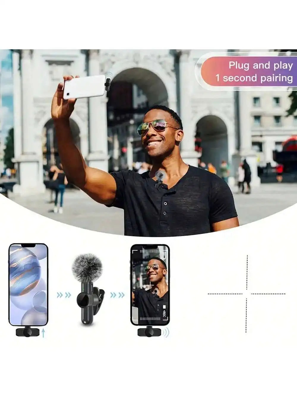 Wireless lavalier microphone, mini microphone, suitable for mobile live streaming, video recording and recording