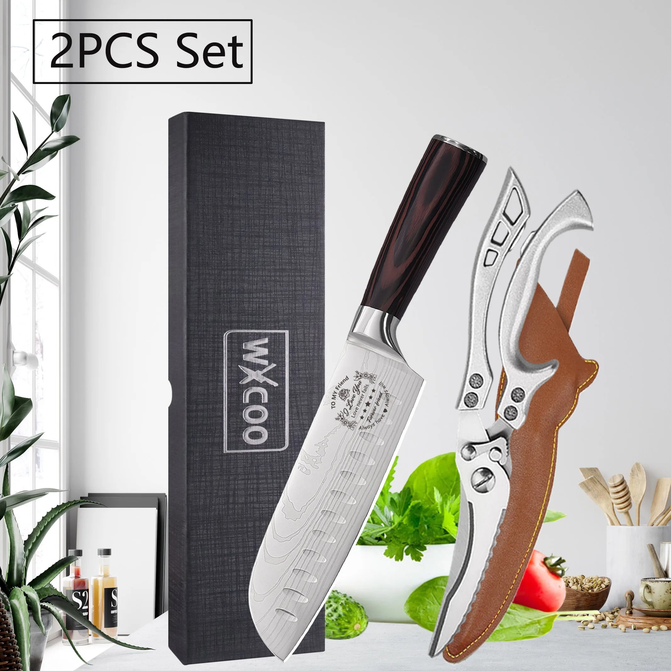 WXCOO Professional Chef's Knife Japanese Sharp Meat Cleaver Cooking Damascus Laser Kitchen with Gift Box Fruit Slicing Knife