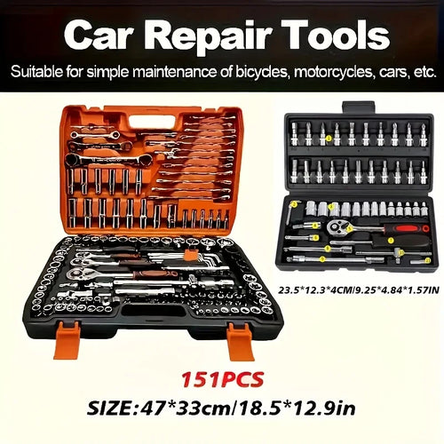 151/46-piece set of automotive machinery tool kits - ratchet torque wrench, integrated solution for motorcycle repair tools