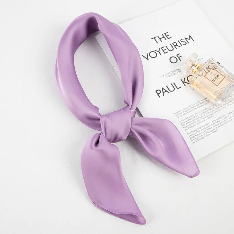 Fashion Solid Kerchief Women Head Scarf For Hair Pink Green White Silk Neck Scarfs Female 70cm*70cm Square Bandanas Lady Scarves